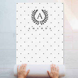 Black And White Laurel Monogram Polka Dot Pattern Yoga Mat