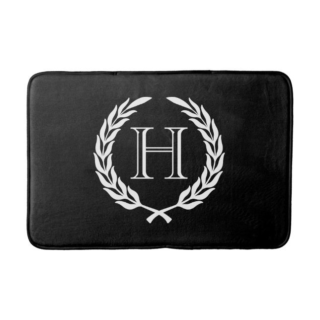 Black and White Laurel Wreath Bath Mat (Front)