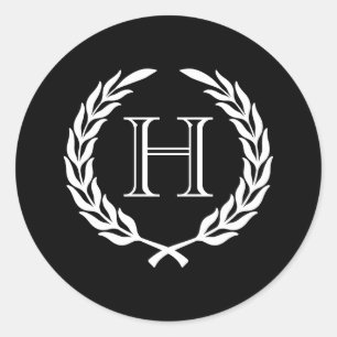 Black and White Laurel Wreath Classic Round Sticker