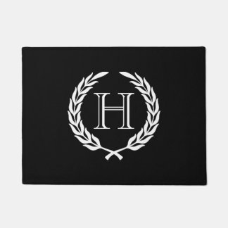Black and White Laurel Wreath Doormat