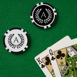 Black And White Laurel Wreath With Custom Monogram Poker Chips
