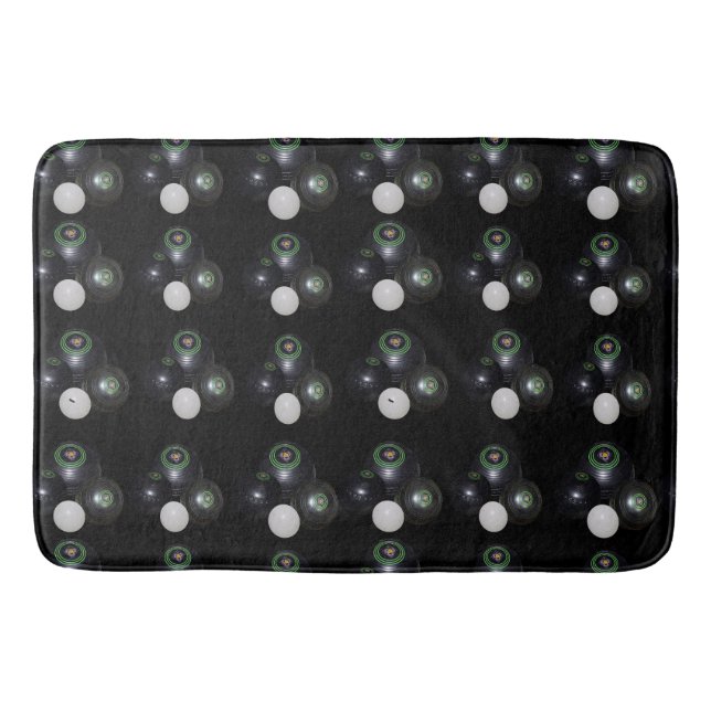 Black And White Lawn Bowls Pattern. Bath Mat (Front)