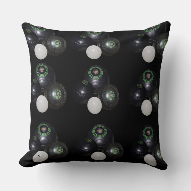 Black And White Lawn Bowls Pattern. Cushion (Front)