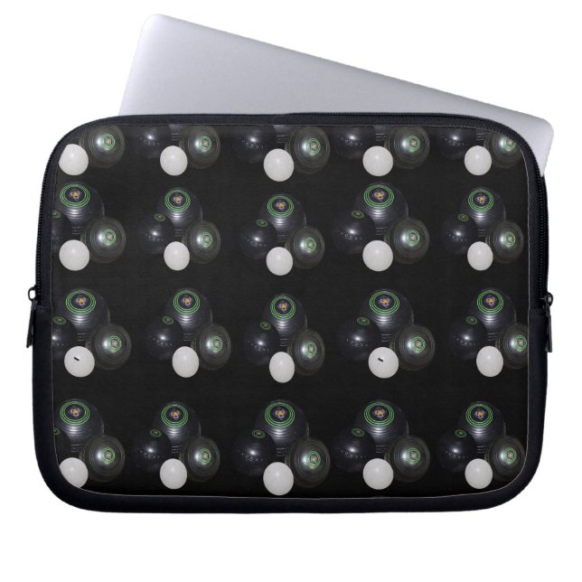 Black And White Lawn Bowls Pattern. Laptop Sleeve (Front)