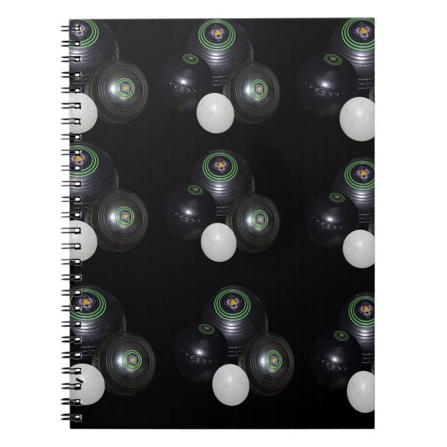 Black And White Lawn Bowls Pattern. Spiral Notebook (Front)