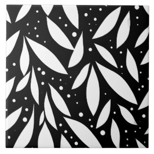 Black and White Leaf Foliage  Tile