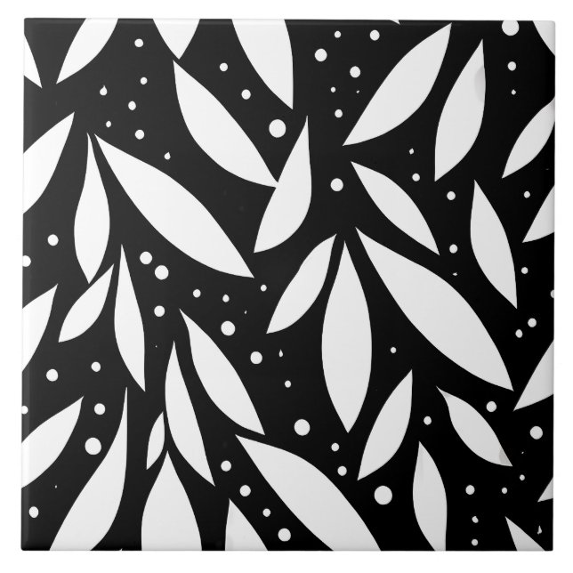 Black and White Leaf Foliage  Tile (Front)