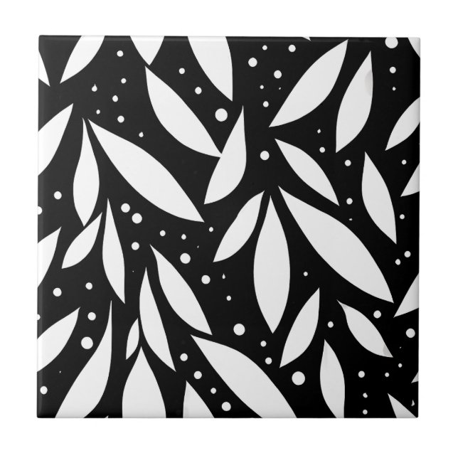 Black and White Leaf Foliage  Tile (Front)