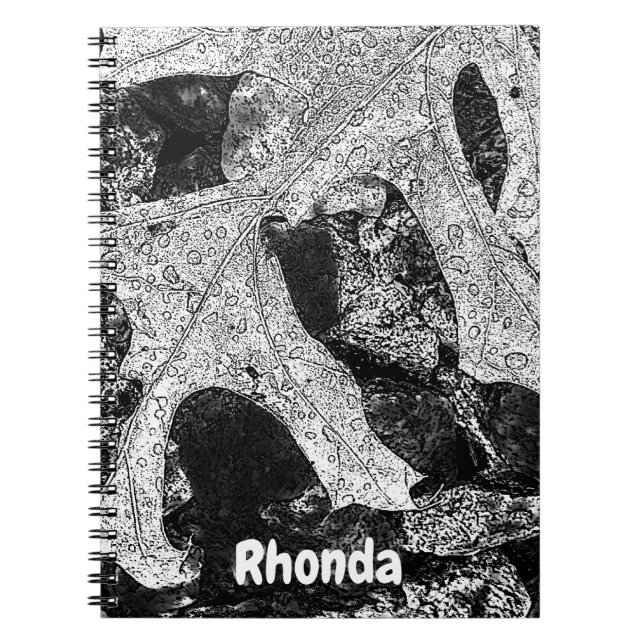 Black and white Leaf illustration Spiral Notebook (Front)