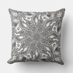 Black and white leaf mandala  cushion