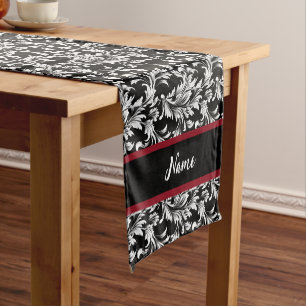 Black and white leaf pattern short table runner