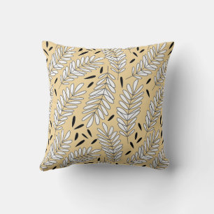 Black and white leaf pattern with beige background cushion