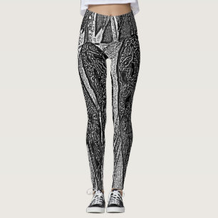 black and white leaf shapes modern art design leggings