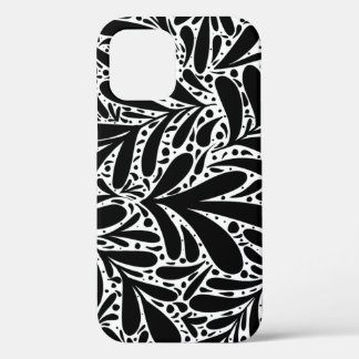 Black and white leaves abstract pattern iPhone 12 case