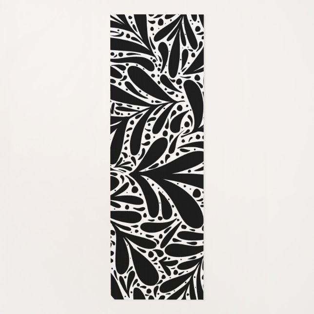 Black and white leaves abstract pattern yoga mat (Front)