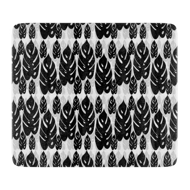 Black and White Leaves Design Cutting Board (Front)