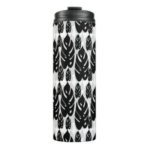 Black and White Leaves Design Thermal Tumbler