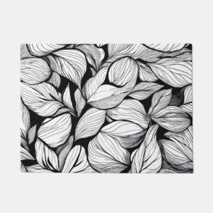 Black And White Leaves Pattern Doormat