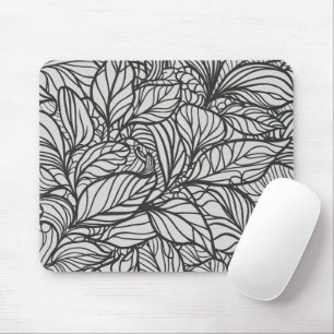 Black and White Leaves Pattern Mouse Pad