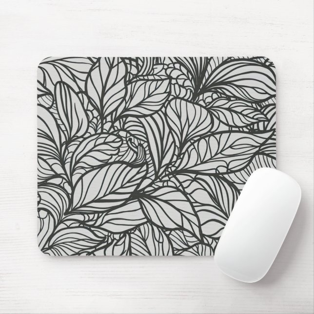Black and White Leaves Pattern Mouse Pad (With Mouse)