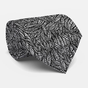 Black And White Leaves Pattern Tie