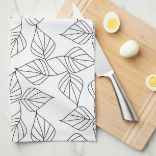 Black and white leaves. tea towel