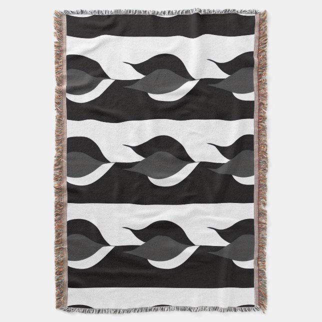 Black and White Leaves Throw Blanket (Front Vertical)
