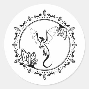 Black and White Legendary Crystal Elegant Dragon Classic Round Sticker