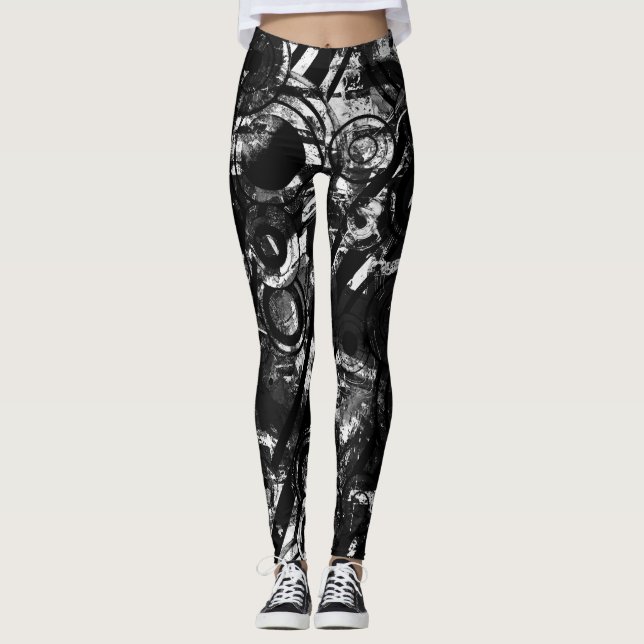 Black And White Leggings with Printed Graffiti Art (Front)