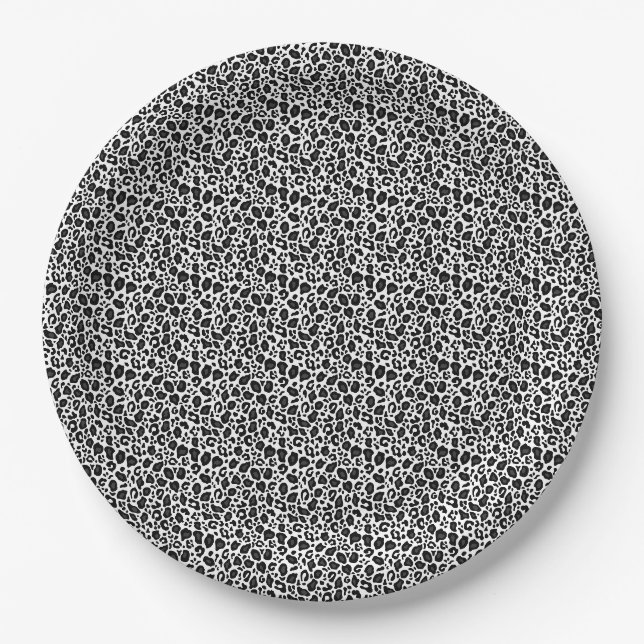 Black and white leopard cheetah pattern paper plate (Front)