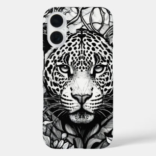 Black and white leopard Chic Monochrome Animal iPhone 16 Case