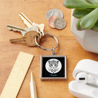 Black and White Leopard Crown Keychain Personalise