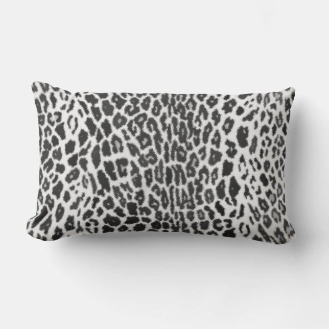 Black and White - Leopard Faux Animal Print Lumbar Cushion (Front)