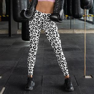 Black and White Leopard Heart Pattern Leggings
