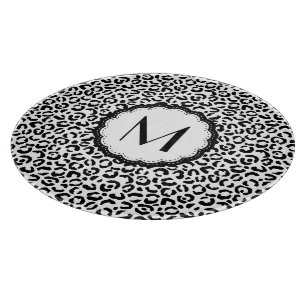 Black and White Leopard Monogram Cutting Board