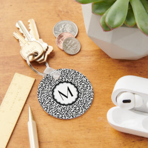 Black and White Leopard Monogram Key Ring