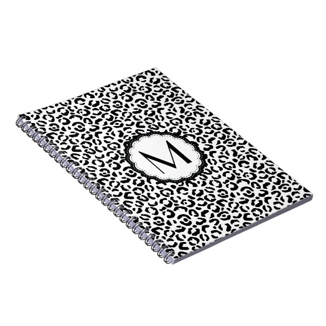Black and White Leopard Monogram Notebook (Right Side)