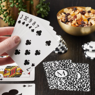 Black and White Leopard Monogram Playing Cards