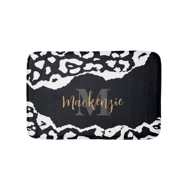 Black and White Leopard Print Bath Mat (Front)