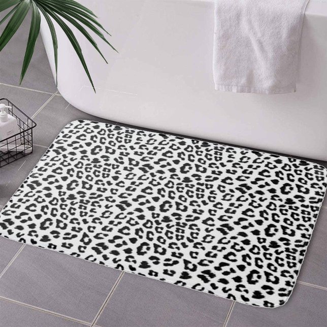 Black and White Leopard Print Bath Mat (Leopard Print Black and White Bath Mat by Looly Elzayat
)