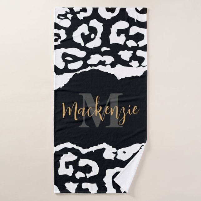 Black and White Leopard Print Bath Towel Set (Bath Towel)