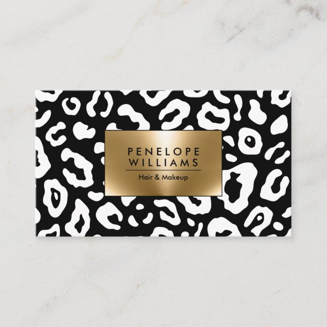 Black and White Leopard Print Business Card (Front)