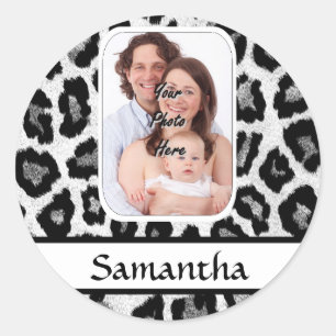 Black and white leopard print classic round sticker