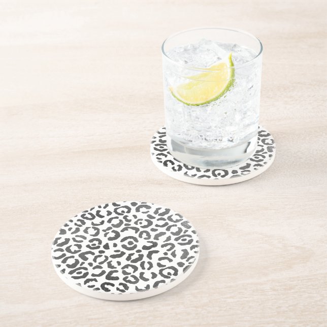 Black and White Leopard Print  Coaster (Side)