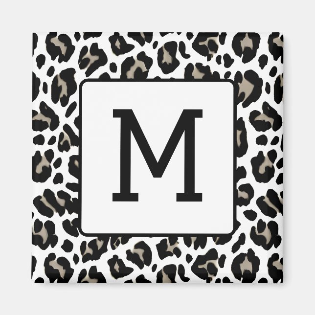 Black and White Leopard Print Fur Spots Initial Magnet (Front)