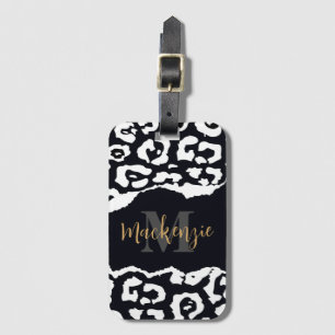 Black and White Leopard Print Luggage Tag