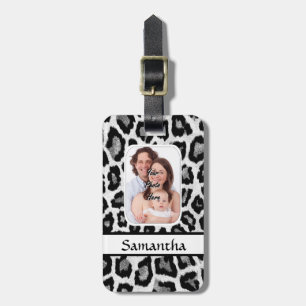 Black and white leopard print luggage tag