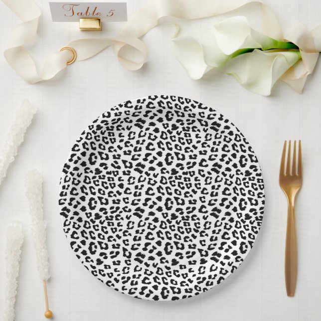 Black and White Leopard Print Paper Plate (Wedding)