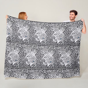 Black and White Leopard Print Pattern Fleece Blank Blanket