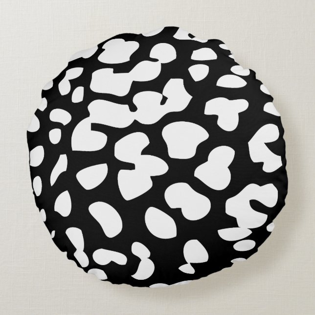 Black and White Leopard Print Round Pillow (Back)